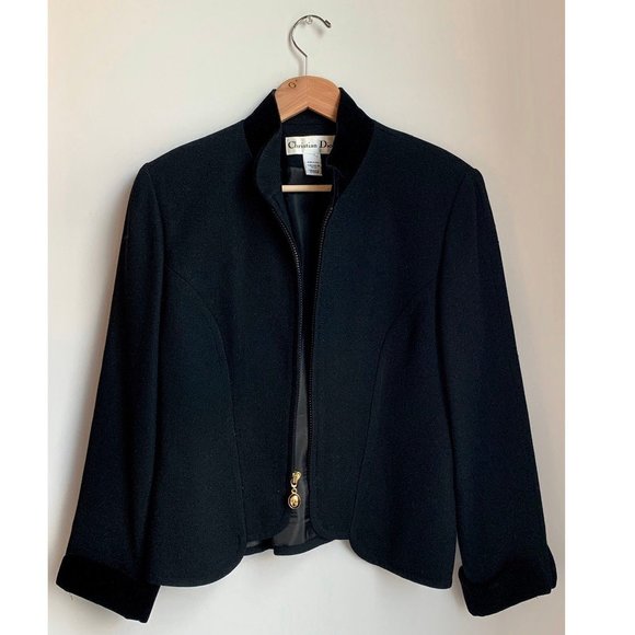 Christian Dior Black Blazer Velvet Collar Vintage